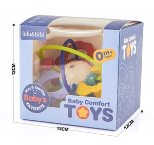 Manhattan ball baby teether rattle in retail packaging box with 13x12x12cm dimensions