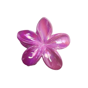 Purple gradient frangipani hair claw clip with a glossy pearlescent finish for beach vacation