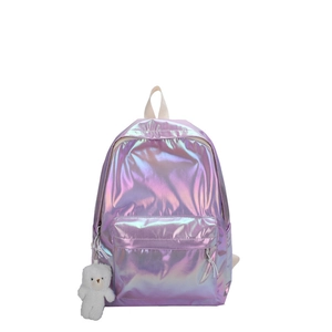 Minimalist holographic laser backpack for couples featuring a sleek purple metallic finish