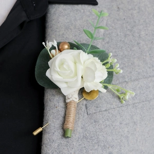 Boutonnière De Mariage Pour Hommes Marié Rose Blanche En PE Eucalyptus Corde De Chanvre Fait Main Accessoire De Costume
