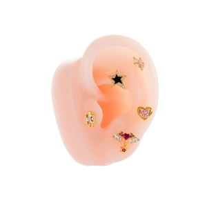Set of gold stainless steel cartilage studs with zircon wings and heart designs