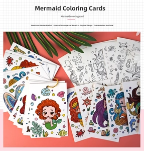 Detailed set of 20 DIY mermaid coloring cards for kids with binding rings
