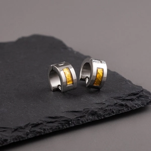 Hip hop fashion wide titanium steel hoop earrings with gold geometric texture patterns