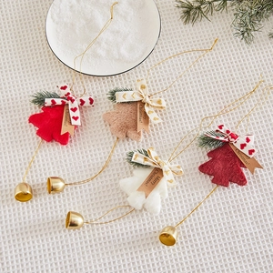 Plush Christmas Tree Hanging Ornaments With Metal Bell Bow Ribbon Faux Pine For Festive Home Decoration Cozy Soft