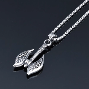 Collier pendentif double hache en acier inoxydable punk avec gravures nordiques
