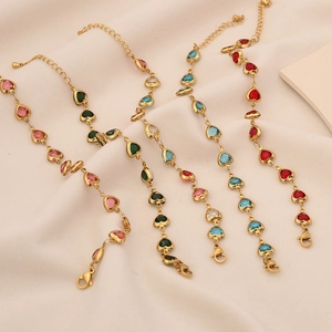 Colorful heart gemstone bracelets with gold plated stainless steel chain and lobster clasp