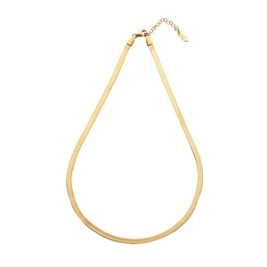 Golden flat snake chain necklace in stainless steel with lobster clasp for women