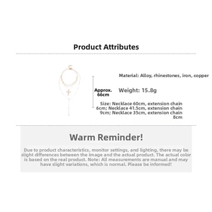 Detailed size chart for layered cross star necklace with gold alloy and rhinestone