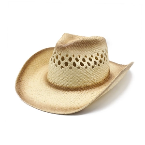 Chapeau de cowboy en paille avec finition marron dégradée et couronne respirante ajourée