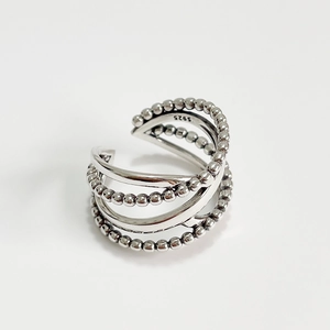 Minimalist S925 sterling silver multilayer wrapped ring with polished and beaded bands