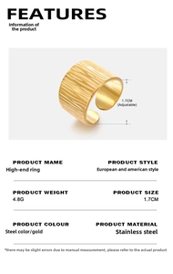Detail of 18K gold plated wide band ring with irregular brushed vertical texture surface