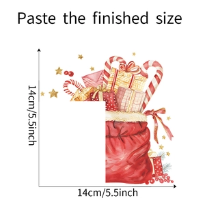 Guide de dimensions pour stickers muraux de Noël montrant la taille finie de 14x14 cm