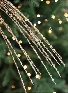 Detail van 90cm champagne goud lovertjes tak voor kerstboom decoratie en versiering