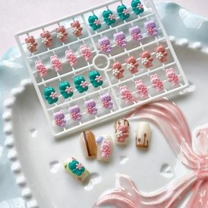 3D Nail Charms Resin Cartoon Animal Bear Rabbit Cat Frog Holding Flower Relief DIY Nail Art Decoration Cute Sweet Girl