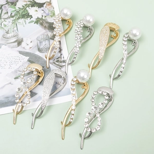 Elegant Rhinestone And Faux Artificial Pearl Metal Alloy Hair Clip Duckbill Clip For Women Stylish Commuter Accessory Gold Silver
