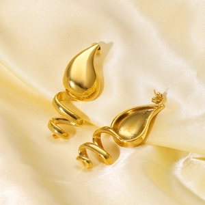 Irregular Water Drop Spiral Earrings Stainless Steel 18K Gold Plated Fluid Design Waterproof Hypoallergenic For Women