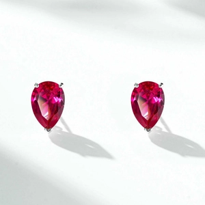 Elegant S925 sterling silver pear-cut pink stone stud earrings with a 3-prong setting