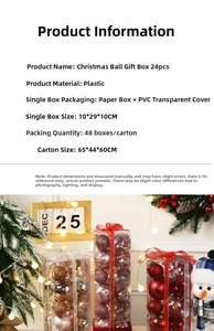 Detail view of 24pcs Christmas ball ornaments set in a gift box for tree decoration