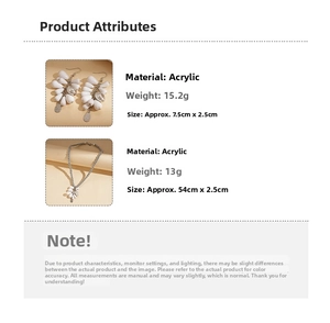 White acrylic teardrop jewelry set with necklace and earrings including size details