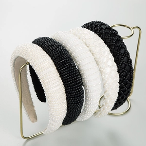 Baroque Sponge Padded Headband With Faux Artificial Pearls Elegant Wide Side Hair Hoop For Women Wedding Party Vintage Hair Accessories