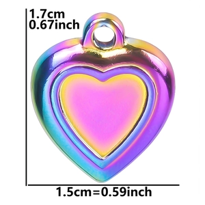 Detail showing iridescent heart pendant dimensions of 1.7cm by 1.5cm for DIY jewelry