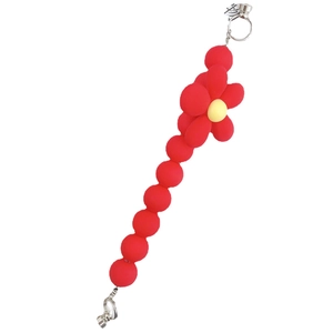 Red flower beaded chain accessory with matte round beads and silver metal swivel clasps