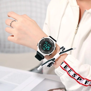 Waterproof luminous digital sports watch with black silicone strap and 5ATM water resistance