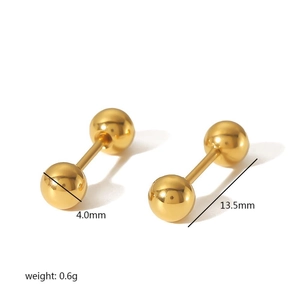 Polierte 18k Gold Titan-Hantel-Ohrringe mit 4,0 mm Kugel und 13,5 mm Gesamtlänge