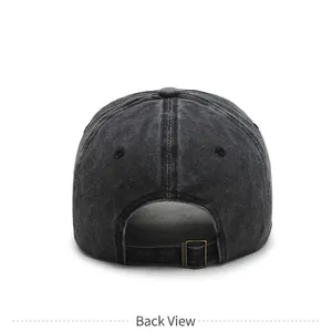 Vintage washed charcoal denim baseball cap with adjustable metal buckle on the back