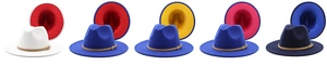 Detailed comparison of wool fedora hats with various dual-color brims and metal buckles