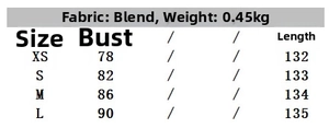 Detailed size chart for the Western style embroidered wrinkled maxi dress in various sizes