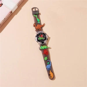 Luminous kids watch with 3D dinosaur silicone strap and quartz movement for boys
