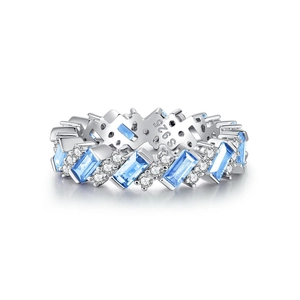 Elegant S925 sterling silver ring featuring a blue rectangular gemstone and zircon accents