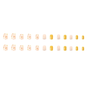 Short square press-on nails set with 24 pieces featuring yellow flowers and glitter design