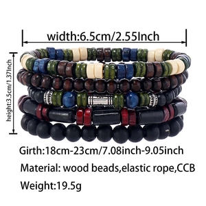 Detailed dimensions of four-layer handmade beaded wood bracelets for men with size specs