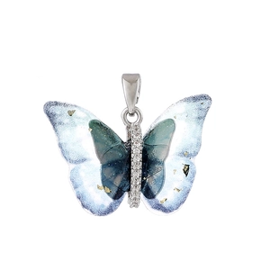 Exquisite blue gradient butterfly pendant with 14K gold plating and crystal inlay for jewelry DIY