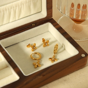 Four Leaf Clover Zircon Earrings Stainless Steel Gold Plated Simple Fashion Hoop And Stud Jewelry For Women