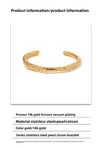 Detail eines 18K vergoldeten Edelstahlarmbands mit Perlen- und Zirkonia-Inlay