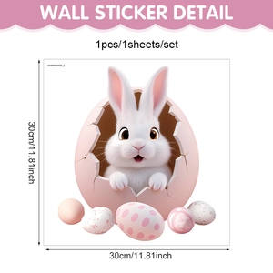 3D Easter bunny emerging from pink egg shell with colorful eggs wall sticker detail