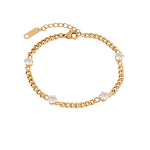 Elegant 18K gold-plated Cuban chain bracelet with four inlaid zircon gems and K18 hallmark