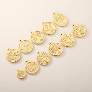 Tree Of Life Pendants Stainless Steel Round Hexagon Embossed DIY Jewelry Making Findings Charms Street Style Fashion