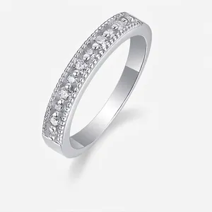 925 Sterling Silver Moissanite Ring For Women Simple Elegant Stackable Round Cut Eternity Band Fashion Commuter Jewelry Gift