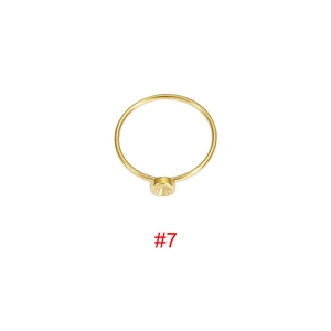 Detailed view of #7 gold minimalist ring with a cylindrical bezel setting base