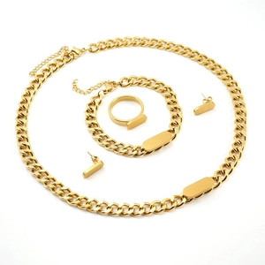 Panzerkette Halskette Armband Ring Ohrringe Gold Titanstahl Hip Hop Stil Rechteckiges Plättchen Herren Damen