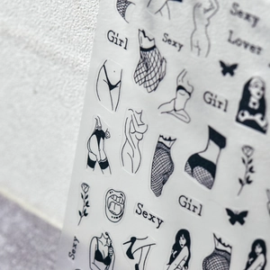 Minimalist Black Line Art 5D Nail Stickers Sexy Female Body Silhouette Thin Self Adhesive Manicure Decoration For Women