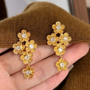 Retro Flower Cluster Drop Earrings With Zircon Inlay Alloy Jewelry And Silver Earring Post For Women Elegant Style