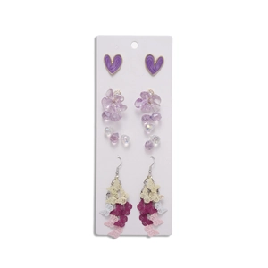 6-piece bohemian earrings set with purple hearts flowers and butterfly tassels on card
