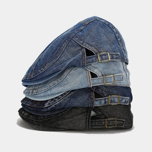 Vintage washed denim beret hats in four colors with adjustable buckles for men and women