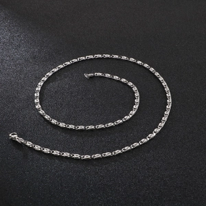 Polished silver stainless steel square pearl link necklace for men in minimalist style