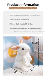 Standing white plush bunny details showing 19cm height and premium rabbit fur texture